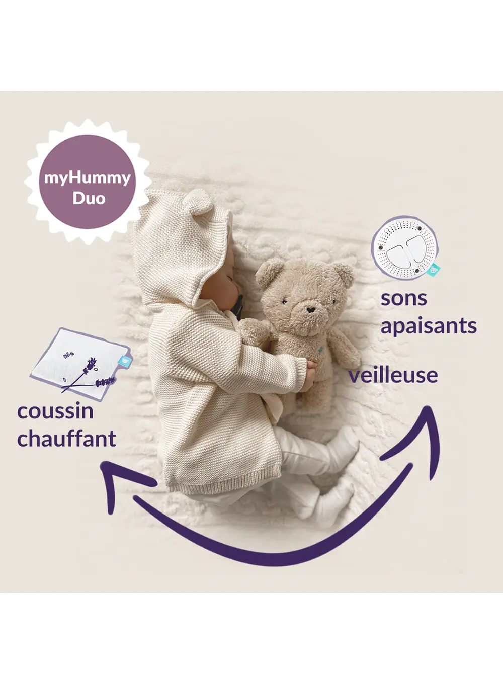 MyHummy ® 5in1 avec coussin chauffant - Ours beige