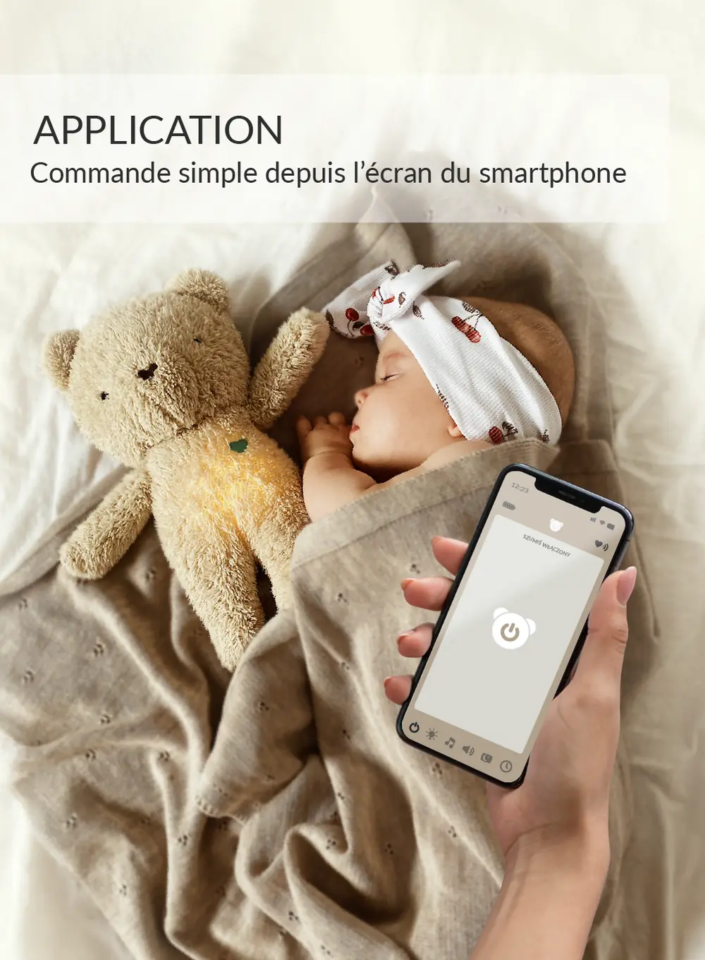 myHummy 7en1 App avec coussin chauffant - Ourson beige